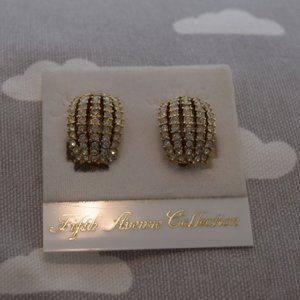 Vintage Fifth Collection Avenue Gold Plated Crystal Earrings Clip Earrings